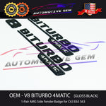 OEM V8 BITURBO 4MATIC AMG Emblem Fender GLOSS BLACK Badge Logo for Mercedes C63 E63 S63