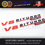 V8 BITURBO 4MATIC AMG Emblem Fender RED BLACK Badge Logo for Mercedes C63 E63 S63 A2228174900