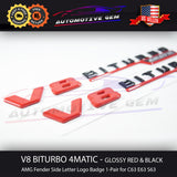 V8 BITURBO 4MATIC AMG Emblem Fender RED BLACK Badge Logo for Mercedes C63 E63 S63