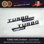 TURBO AMG Emblem Fender GLOSS BLACK Badge Logo Sticker for Mercedes CLA45 GLA45 A45 G A1768170315