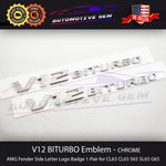OEM V12 BITURBO Emblem AMG Fender CHROME Badge Logo for Mercedes CL63 CL65 S65 G65