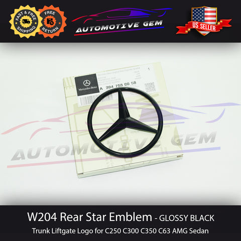 W204 C63 AMG Mercedes GLOSS BLACK Star Emblem Rear Trunk Lid Logo Badge C300 2047580058