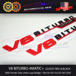V8 BITURBO 4MATIC+ Plus AMG Fender Emblem RED & BLACK for Mercedes E63 S63 GT63 GLC63 GLE63 GLS63