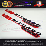 V8 BITURBO 4MATIC+ Plus AMG Fender Emblem RED & BLACK for Mercedes E63 S63 GT63 GLC63 GLE63 GLS63