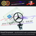 OEM Front Hood Ornament Standing Mercedes Star GLOSS BLACK Laurel Wreath Logo