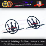 Maserati Side Logo Emblem LH&RH Matte Black Red Line Quarterpanel Badge Sticker