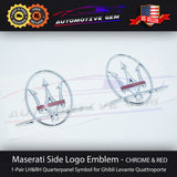 Maserati Side Logo Emblem LH&RH Chrome Red Line Quarterpanel Badge Sticker