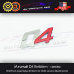 Maserati Q4 Emblem Chrome Red Logo Trunk Emblem Badge Ghibli Quattroporte OEM