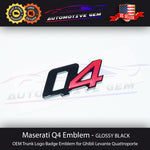 Maserati Q4 Emblem Gloss Black Logo Trunk Emblem Badge Ghibli Quattroporte OEM