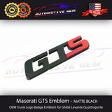 Maserati GTS Emblem Matte Black Logo Trunk Emblem Badge Ghibli Quattroporte OEM
