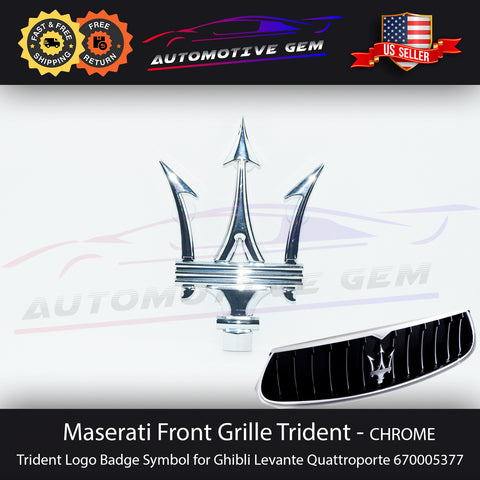 Maserati Front Grille Emblem Chrome Trident Logo Badge Radiator Symbol 670005377