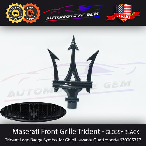 Maserati Front Grille Emblem Glossy Black Trident Logo Badge Symbol 670005377