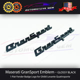 Maserati GranSport Emblem Gloss Black Fender Letter Badge Logo OEM Quattroporte