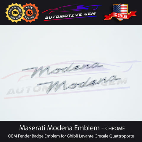 Maserati Modena Fender Emblem CHROME LH & RH Side Logo Badge Ghibli Levante