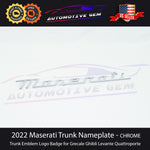 2022+ Maserati Trunk Nameplate Emblem CHROME SILVER Letter Logo Lid Badges OEM