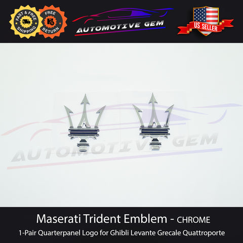 Maserati Side Logo Trident Emblem LH & RH SILVER Quarterpanel Badge 1-Pair