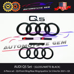 AUDI Q5 Emblem BLACK Front Grille Rear Trunk Ring S Line Quattro Badge Set 2021+