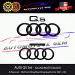AUDI Q5 Emblem BLACK Front Grille Rear Trunk Ring S Line Quattro Badge Set 2021+