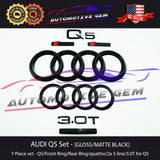 AUDI Q5 Emblem BLACK Front Grille Trunk Ring S Line Quattro Badge Set 2010-2020