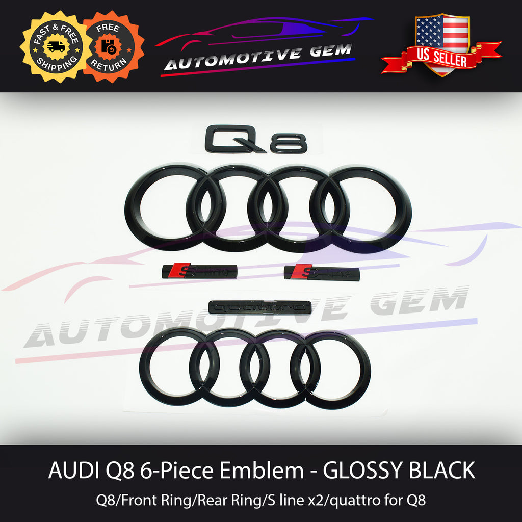 AUDI Q8 BLACK Grille Emblem Rear Trunk Ring S Line quattro Logo Badge –  Automotive Gem