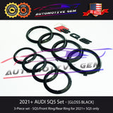 Audi SQ5 Rings BLACK Emblem Front Grille Rear Trunk Badge OEM Set 2021+