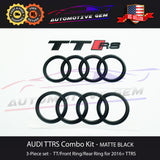 AUDI TTRS BLACK Hood & Trunk Ring Emblem S Line quattro Logo Badge Kit 2016+ G 8V0853742 2ZZ G 8V0853742B 2ZZ T94 G 8S0853742 2ZZ G 8S0853742A 2ZZ T94 G 8S0853740 2ZZ G 8S0853740A T94