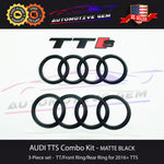 AUDI TTS BLACK Hood & Trunk Ring Emblem S Line quattro Logo Badge Kit 2016+ G 8V0853742 2ZZ G 8V0853742B 2ZZ T94 G 8S0853742 2ZZ G 8S0853742A 2ZZ T94 G 8S0853735A 2ZZ G 8S0853735C T94